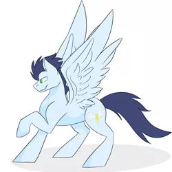 Size: 3000x3000 | Tagged: safe, artist:toptian, derpibooru import, soarin', pegasus, pony, old cutie mark, raised hoof, simple background, smiling, smirk, solo, spread wings, wings