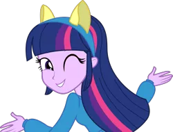 Size: 5129x3900 | Tagged: safe, artist:hithroc, derpibooru import, twilight sparkle, equestria girls, equestria girls (movie), absurd resolution, cute, female, helping twilight win the crown, looking at you, one eye closed, pony ears, simple background, transparent background, twiabetes, vector, wink, wondercolts, wondercolts uniform