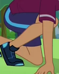 Size: 364x456 | Tagged: safe, derpibooru import, screencap, carlos thunderbolt, equestria girls, pinkie spy (short), background human, clothes, legs, pictures of legs, shoes, shorts, sneakers