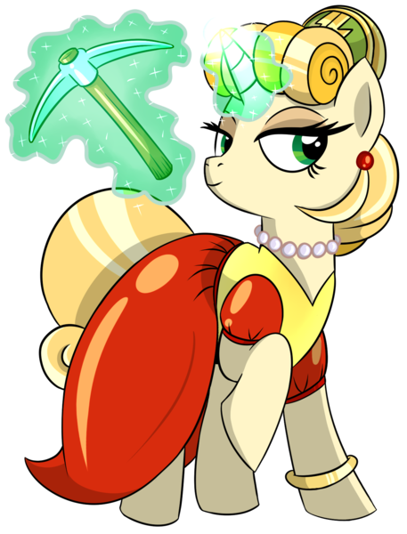 Size: 1229x1614 | Tagged: safe, artist:x-blackpearl-x, derpibooru import, ponified, pony, unicorn, female, goldie o'gilt, jewelry, levitation, magic, necklace, pearl necklace, pickaxe, raised hoof, simple background, solo, telekinesis, the life and times of scrooge mcduck, transparent background