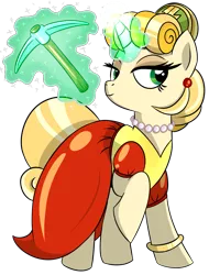 Size: 1229x1614 | Tagged: safe, artist:x-blackpearl-x, derpibooru import, ponified, pony, unicorn, female, goldie o'gilt, jewelry, levitation, magic, necklace, pearl necklace, pickaxe, raised hoof, simple background, solo, telekinesis, the life and times of scrooge mcduck, transparent background