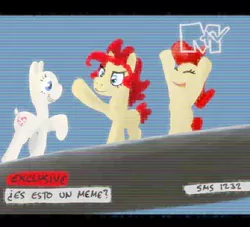 Size: 510x463 | Tagged: 8chan, artist:anonymous, bald, cheering, derpibooru import, mtv, nazi, oc, oc:aryanne, oc:red pone (8chan), oc:ruby (8chan), /pone/, safe, sieg heil, spanish, unofficial characters only