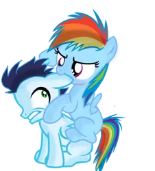 Size: 940x1040 | Tagged: safe, artist:simby-pika, derpibooru import, rainbow dash, soarin', pony, biting, blank flank, blushing, colt, cute, ear bite, female, filly, filly rainbow dash, horses doing horse things, male, shipping, simple background, soarindash, straight, transparent background, younger
