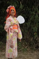 Size: 3456x5184 | Tagged: absurd resolution, artist:misachico, clothes, cosplay, costume, derpibooru import, fan, floral head wreath, flower, human, irl, irl human, kimono (clothing), photo, safe, solo, sunset shimmer