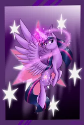 Size: 1378x2039 | Tagged: safe, artist:honeysheep, derpibooru import, twilight sparkle, twilight sparkle (alicorn), alicorn, pony, female, flying, magic, mare, solo