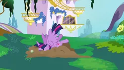 Size: 1280x720 | Tagged: safe, derpibooru import, screencap, twilight sparkle, twilight sparkle (alicorn), alicorn, pony, princess twilight sparkle (episode), crashlight, dirt, faceplant, majestic as fuck, solo