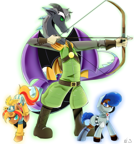 Size: 1144x1224 | Tagged: safe, artist:banzatou, derpibooru import, oc, oc:keychi, unofficial characters only, draconequus, pony, arrow, bard, bow (weapon), bow and arrow, commission, fantasy class, rogue, simple background, transparent background, weapon