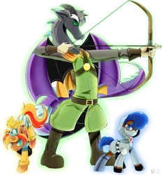 Size: 1144x1224 | Tagged: safe, artist:banzatou, derpibooru import, oc, oc:keychi, unofficial characters only, draconequus, pony, arrow, bard, bow (weapon), bow and arrow, commission, fantasy class, rogue, simple background, transparent background, weapon