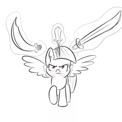 Size: 1000x1000 | Tagged: safe, artist:yakoshi, derpibooru import, twilight sparkle, twilight sparkle (alicorn), alicorn, pony, 30 minute art challenge, angry, sketch, solo, sword, weapon