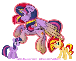 Size: 1024x819 | Tagged: safe, artist:yogfan, derpibooru import, sunset shimmer, twilight sparkle, twilight sparkle (alicorn), alicorn, pony, fusion