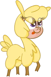 Size: 1666x2544 | Tagged: safe, artist:pastelhorses, derpibooru import, paprika paca, alpaca, them's fightin' herds, community related, raised hoof, simple background, smiling, solo, tongue out, transparent background