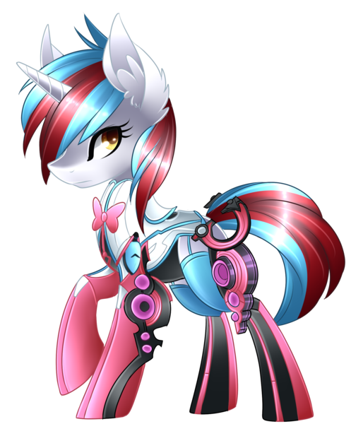 Size: 1739x2100 | Tagged: safe, artist:scarlet-spectrum, derpibooru import, oc, oc:audina puzzle, unofficial characters only, pony, unicorn, clothes, commission, cute, ear fluff, looking at you, octavia (warframe), raised hoof, simple background, solo, transparent background, warframe