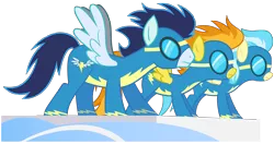 Size: 5500x2900 | Tagged: artist:mihaaaa, derpibooru import, misty fly, safe, simple background, soarin', spitfire, transparent background, vector, wonderbolts