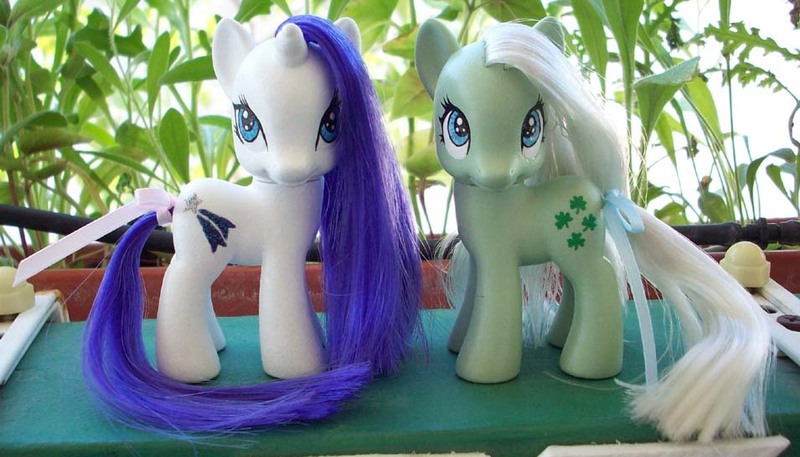 Size: 955x545 | Tagged: safe, artist:kimmerscustoms, derpibooru import, glory, minty (g1), pony, custom, g1, g1 to g4, generation leap, irl, photo, toy