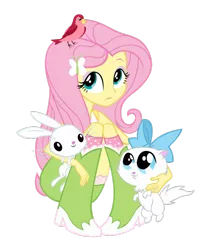 Size: 816x980 | Tagged: safe, derpibooru import, angel bunny, fluttershy, mitsy, bird, cat, rabbit, equestria girls, equestria girls (movie), animal, boots, bow, clothes, cute, high heel boots, kitten, shoes, shyabetes, skirt, socks