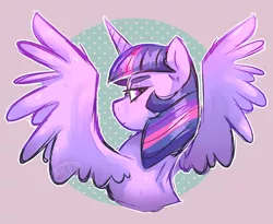 Size: 3300x2700 | Tagged: safe, artist:cosmic-pincel, derpibooru import, twilight sparkle, twilight sparkle (alicorn), alicorn, pony, looking back, solo, spread wings, wings