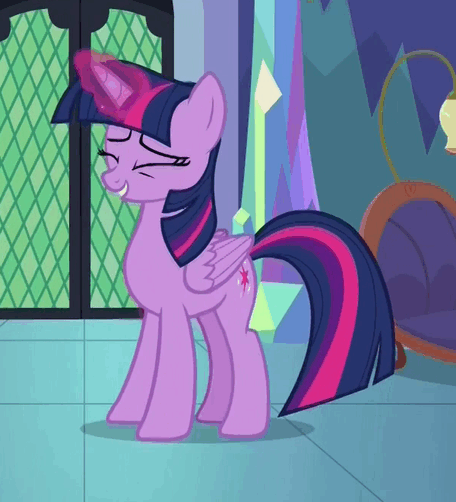 Size: 456x502 | Tagged: safe, derpibooru import, screencap, twilight sparkle, twilight sparkle (alicorn), alicorn, pony, celestial advice, animated, gif, laughing, loop, shaking, twilight's castle