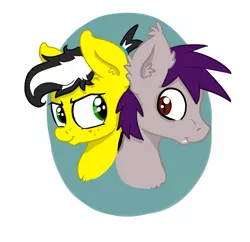 Size: 1561x1510 | Tagged: safe, artist:paskanaakka, derpibooru import, oc, oc:coldfire (bat pony), oc:uppercute, unofficial characters only, bat pony, earth pony, pony, bust, duo, ear fluff, fangs, female, freckles, looking at each other, male, oc x oc, shipping, straight, uppercold