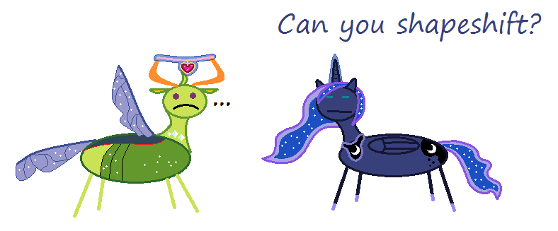 Size: 788x327 | Tagged: safe, artist:watermelon changeling, derpibooru import, princess luna, thorax, alicorn, changedling, changeling, pony, celestial advice, ..., 1000 hours in ms paint, :c, :|, equestrian pink heart of courage, frown, king thorax, magic, ms paint, simple background, spread wings, stick figure, white background, wings