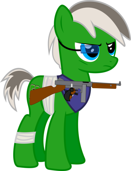 Size: 1600x2072 | Tagged: semi-grimdark, artist:jeremeymcdude, derpibooru import, oc, oc:rick "dash" witt, unofficial characters only, pegasus, pony, fallout equestria, 68, amputee, bandage, gun, missing limb, rifle, simple background, solo, tommy gun, transparent background, vector, weapon, wingless