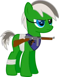 Size: 1600x2072 | Tagged: semi-grimdark, artist:jeremeymcdude, derpibooru import, oc, oc:rick "dash" witt, unofficial characters only, pegasus, pony, fallout equestria, 68, amputee, bandage, gun, missing limb, rifle, simple background, solo, tommy gun, transparent background, vector, weapon, wingless