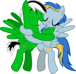 Size: 1024x994 | Tagged: safe, artist:jeremeymcdude, derpibooru import, oc, oc:moondust messerschmitt, oc:rick "dash" witt, unofficial characters only, pegasus, pony, hug, shipping, show accurate, simple background, transparent background, vector