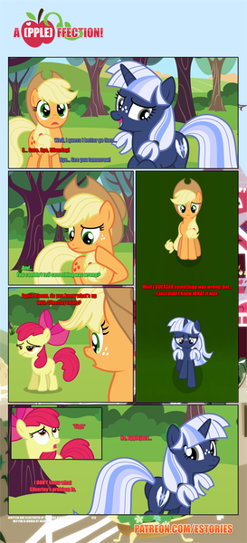 Size: 1919x4225 | Tagged: safe, artist:estories, derpibooru import, apple bloom, applejack, oc, oc:silverlay, pony, unicorn, comic:a(pple)ffection, absurd resolution, comic, female, mare