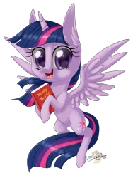 Size: 601x800 | Tagged: safe, artist:unisoleil, derpibooru import, twilight sparkle, twilight sparkle (alicorn), alicorn, pony, book, chibi, simple background, solo, transparent background