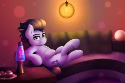 Size: 3000x2000 | Tagged: safe, artist:spirit-dude, derpibooru import, soarin', pegasus, pony, couch, crossed legs, lava lamp, looking at you, male, sitting, smiling, solo, stallion, underhoof