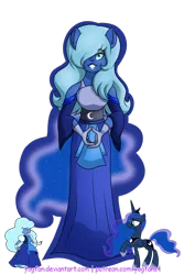 Size: 1024x1536 | Tagged: safe, artist:yogfan, derpibooru import, princess luna, pony, clothes, dress, fusion, sapphire (steven universe), simple background, solo, steven universe, transparent background