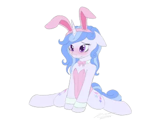 Size: 1024x768 | Tagged: suggestive, artist:novaintellus, derpibooru import, oc, oc:melodia, unofficial characters only, pony, unicorn, blushing, both cutie marks, bowtie, bunny ears, bunny suit, clothes, cuffs (clothes), easter, holiday, playboy bunny, simple background, solo, transparent background