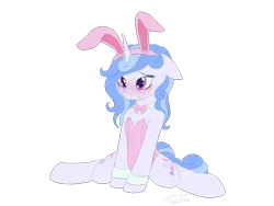 Size: 1024x768 | Tagged: suggestive, artist:novaintellus, derpibooru import, oc, oc:melodia, unofficial characters only, pony, unicorn, blushing, both cutie marks, bowtie, bunny ears, bunny suit, clothes, cuffs (clothes), easter, holiday, playboy bunny, simple background, solo, transparent background