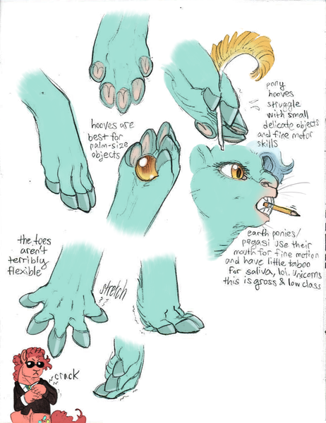 Size: 846x1099 | Tagged: safe, artist:jayrockin, derpibooru import, lyra heartstrings, pinkie pie, earth pony, pegasus, pony, unicorn, tiny sapient ungulates, :<, :c, cheek fluff, clothes, cracking knuckles, ear fluff, female, finger hooves, fluffy, frown, genetics, hoof fluff, hoof hold, leg fluff, mare, mouth hold, neck fluff, necktie, nose wrinkle, pencil, quill, reference sheet, stretching, suit, sunglasses, underhoof, whiskers