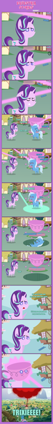 Size: 1205x9462 | Tagged: safe, artist:estories, derpibooru import, starlight glimmer, trixie, pony, all bottled up, ><, absurd resolution, anger magic, comic, cup, eyes closed, magic, objectification, pointy ponies, teacup, that pony sure does love teacups, transformation