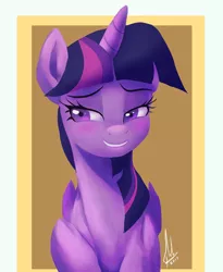 Size: 837x1019 | Tagged: safe, artist:raikoh, derpibooru import, twilight sparkle, twilight sparkle (alicorn), alicorn, pony, female, mare, smiling, solo, twilight is bae