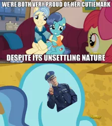 Size: 1280x1444 | Tagged: safe, derpibooru import, screencap, apple bloom, petunia paleo, pony, the fault in our cutie marks, content cop, exploitable meme, idubbbz, meme, petunia paleo's unsettling cutie mark