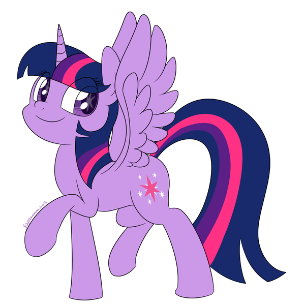 Size: 1280x1280 | Tagged: safe, artist:espeonna, derpibooru import, twilight sparkle, twilight sparkle (alicorn), alicorn, pony, simple background, smiling, solo, white background