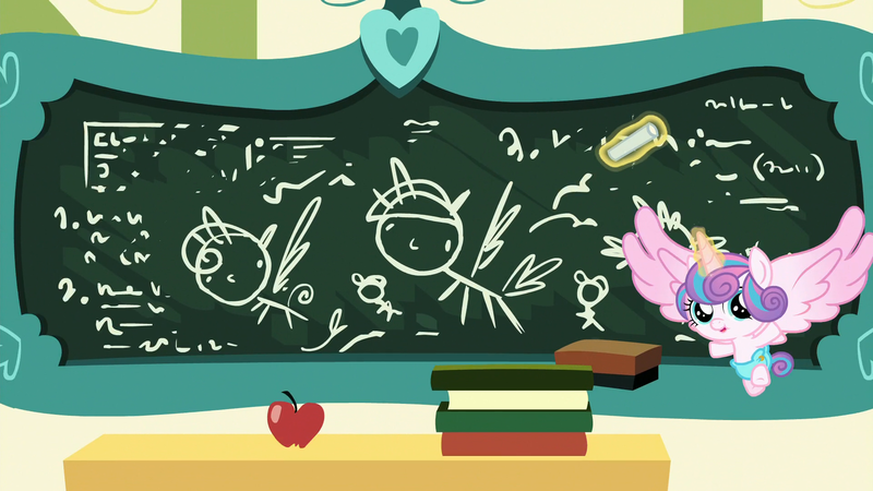 Size: 1920x1080 | Tagged: safe, derpibooru import, screencap, princess flurry heart, pony, a flurry of emotions, diaper, exploitable meme, flurry art, flurry heart's chalkboard, meme