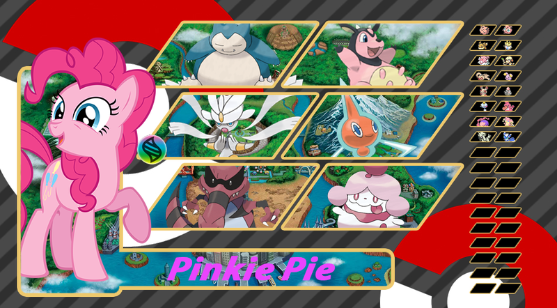 Size: 951x526 | Tagged: artist:alphamonouryuuken, crossover, derpibooru import, krookodile, medicham, miltank, pinkie pie, pokémon, rotom, safe, slurpuff, snorlax, trainer card