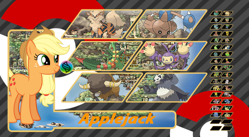 Size: 951x526 | Tagged: ambipom, applejack, arcanine, artist:alphamonouryuuken, bouffalant, crossover, derpibooru import, hitmontop, pangoro, pokémon, safe, sceptile, trainer card