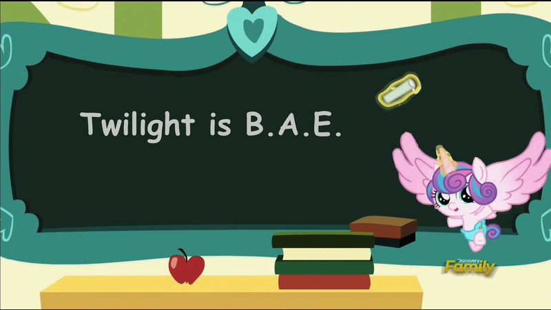 Size: 1920x1080 | Tagged: safe, derpibooru import, edit, edited screencap, screencap, princess flurry heart, alicorn, pony, a flurry of emotions, chalkboard, exploitable meme, flurry art, flurry heart's chalkboard, meme, twilight is bae