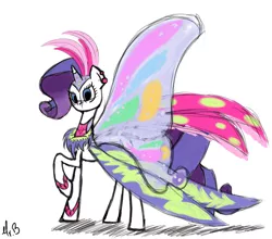 Size: 2000x1761 | Tagged: safe, artist:greseres, derpibooru import, rarity, pony, sonic rainboom (episode), glimmer wings, raised hoof, simple background, solo, white background, wings