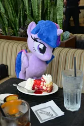 Size: 1024x1546 | Tagged: safe, artist:172rainbow, derpibooru import, twilight sparkle, twilight sparkle (alicorn), alicorn, pony, cake, cheesecake, food, irl, photo, plushie, waifu dinner