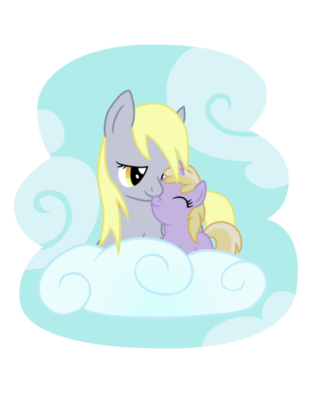 Size: 2400x3200 | Tagged: safe, artist:starkcontrast, derpibooru import, derpy hooves, dinky hooves, pegasus, pony, cloud, cuddling, cute, daughter, equestria's best daughter, equestria's best mother, female, like mother like daughter, mare, mother, mother and child, mother and daughter, nuzzling, redbubble