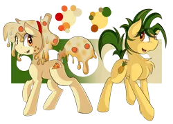 Size: 2790x2007 | Tagged: safe, artist:beardie, derpibooru import, oc, oc:cheesyblend, oc:piña, ponified, unofficial characters only, food pony, original species, pizza pony, pony, food, pizza