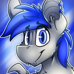 Size: 600x600 | Tagged: safe, artist:ralek, derpibooru import, oc, oc:moonslurps, unofficial characters only, bat, pony, abstract background, avatar, bust, fangs, icon, looking at you, portrait, smiling, solo