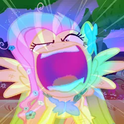 Size: 560x560 | Tagged: safe, derpibooru import, edit, edited screencap, screencap, fluttershy, pony, the best night ever, clothes, cropped, dress, flutterrage, gala dress, hypernova, solo, you're going to love me