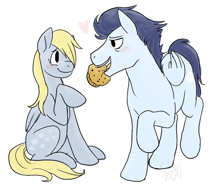 Size: 1091x962 | Tagged: safe, artist:cartoonlion, derpibooru import, derpy hooves, soarin', pegasus, pony, derpin', female, food, male, mare, muffin, shipping, straight