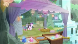Size: 1920x1080 | Tagged: safe, derpibooru import, screencap, maud pie, starlight glimmer, pony, rock solid friendship, clothes, discovery family logo, maud's cave, pinkie slippers, slippers