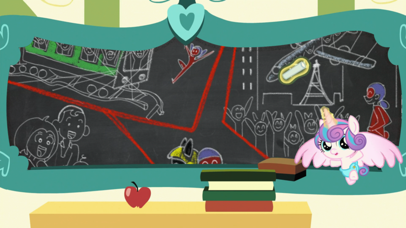 Size: 1920x1080 | Tagged: safe, derpibooru import, edit, edited screencap, screencap, princess flurry heart, pony, a flurry of emotions, chalkboard, diaper, exploitable meme, flurry art, flurry heart's chalkboard, meme, miraculous ladybug